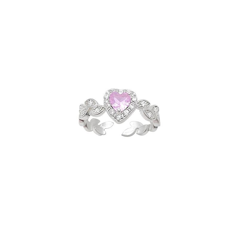 Pink Love Zircon Ring Women's Light Luxury Niche Ring Ring Sweet Couple Ring with Jewelry