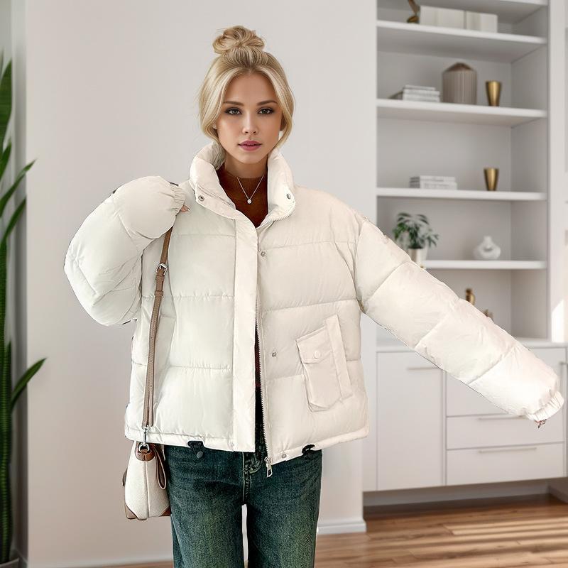 GMXIA Women's Vintage Casual Solid Color Print Autumn Winter Long Sleeve Stand Up Jackets & Coats