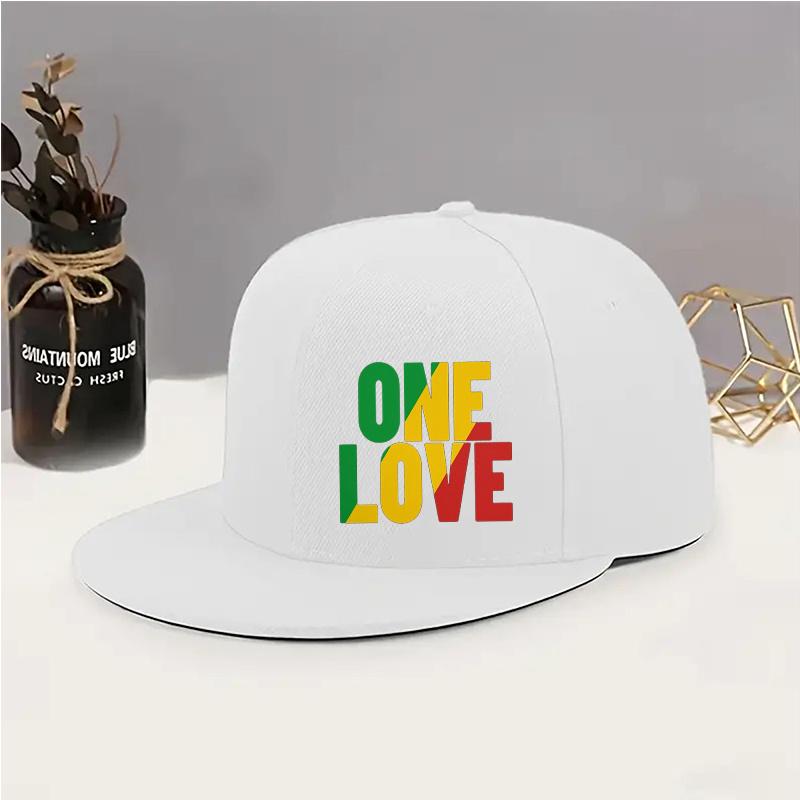 Fashionable Urban Hip-hop Style Hat Printed with 'ONE LOVE' Design, Suitable for Both Men and Women, Versatile Flat Brim Hat