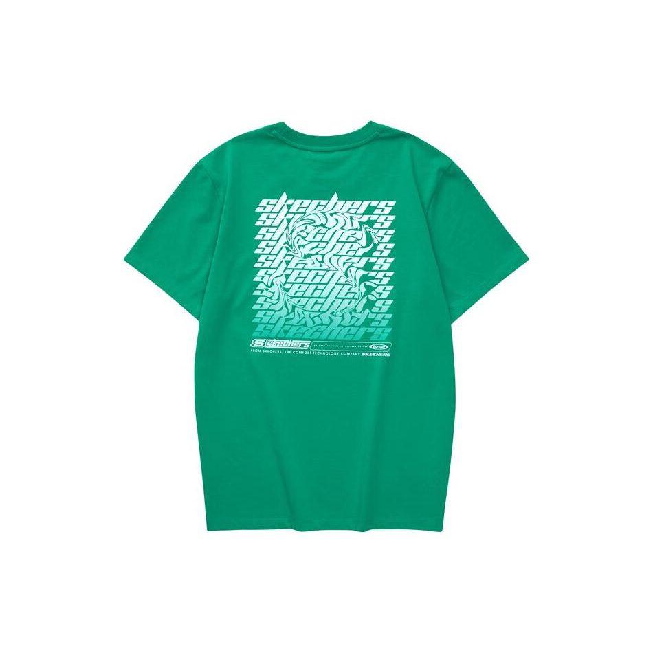Skechers Godri Letter Pattern Printed Knit Short Sleeve T-Shirt Unisex Tops Leaf-Green L223U047-00J4 XS