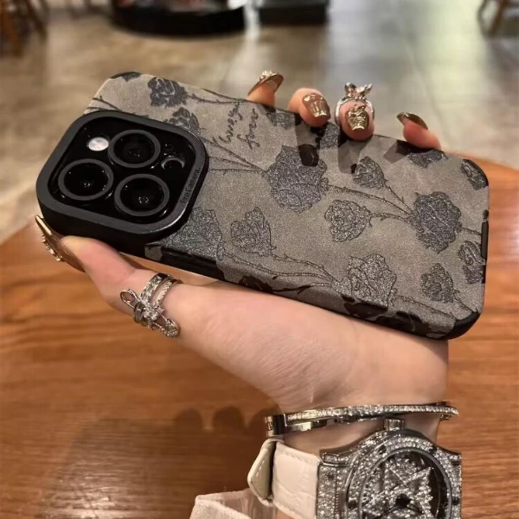 Flower Print Is Suitable for IPhone16ProMax IPhone Case Full Inclusive Anti Fall Overturning Fur Japanese and Korean Style