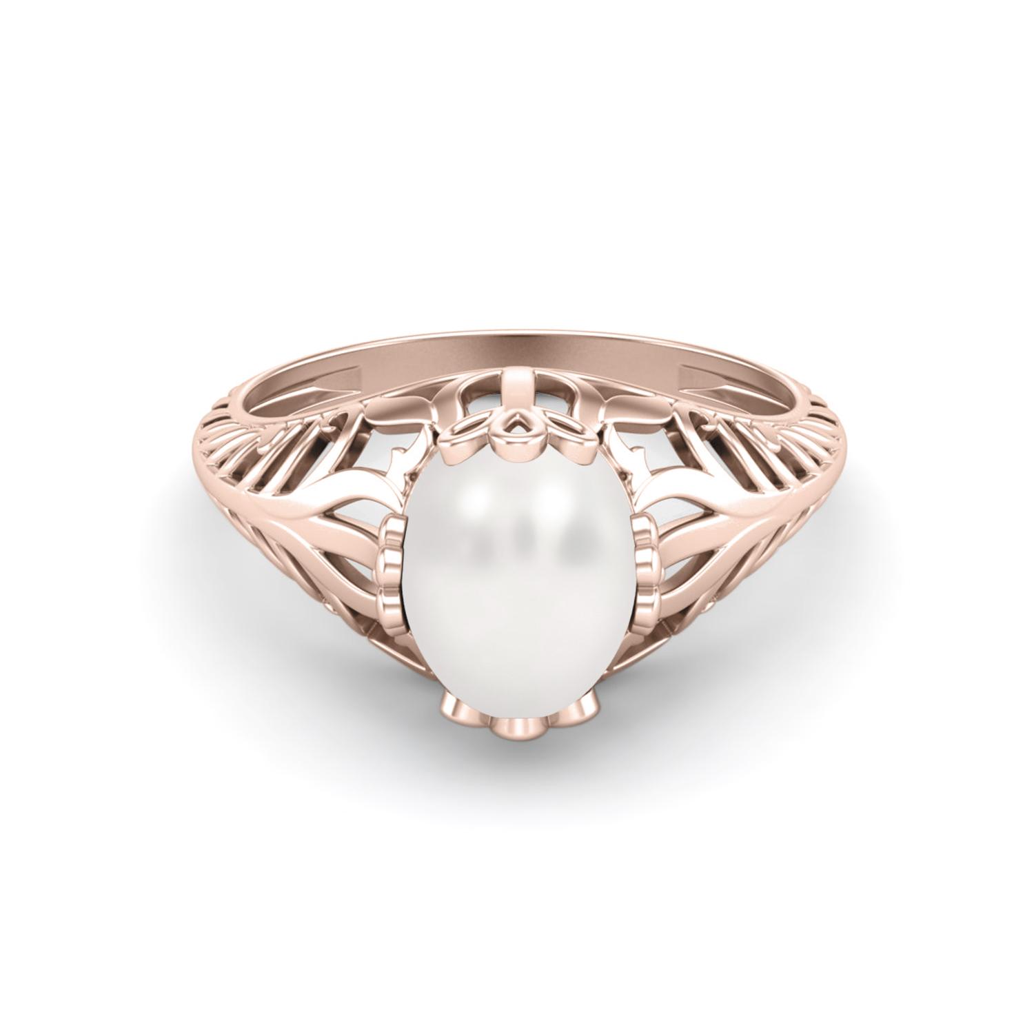 

925 Sterling Silver Rose Vermeil 9x7 MM Oval Shape Pearl Vintage Style Solitaire Women Wedding Ring 11 ярко-розовый