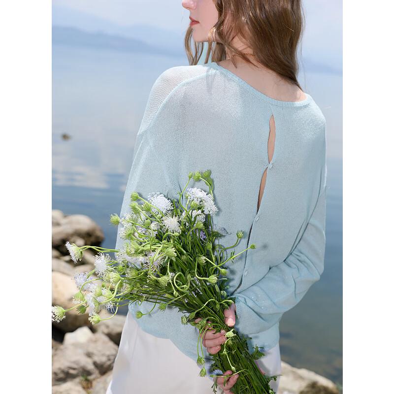 Sancai 2025 Autumn Round Neck Cutout Knit Pullover Top