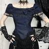 Goth Dark Elegant Fashion Tassels Off Shoulder Crop Tops Grunge Bow Lace Print T-shirts Gothic Techwear  Y2K Outfits