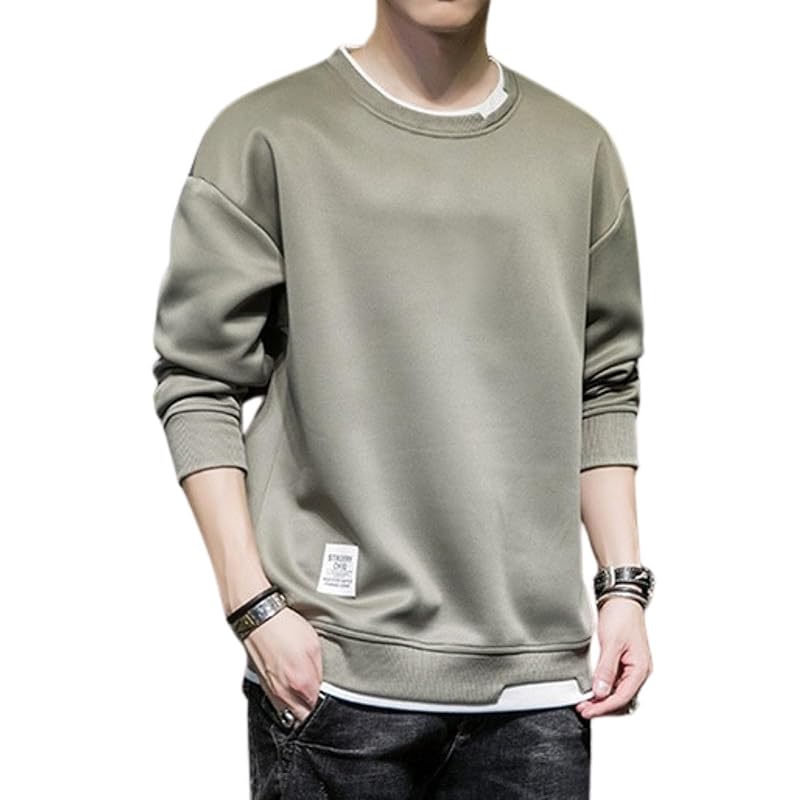 

[Azul Mar] trainer men s layered style long sleeve Korean style crew neck spring clothes long sleeve t-shirt Plain color sweatshirt casual long