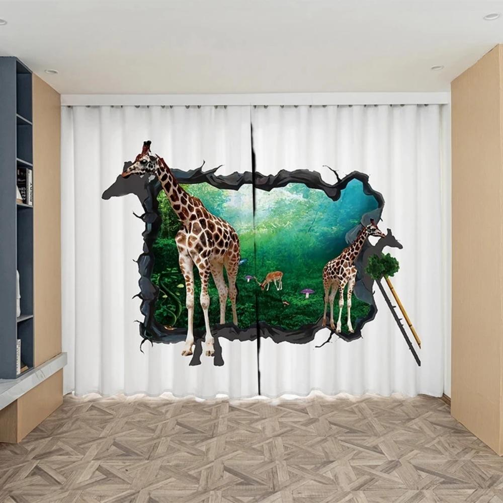 3D Three-dimensional Broken Wall Animal Pattern High Blackout Curtains Ocean Dolphin Shading Drape Children's Bedroom Curtain