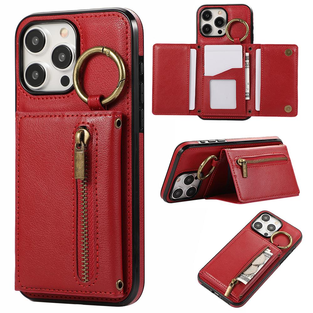 Ring Zipper Wallet Multi Card Flip Leather Case for iPhone 15 14 13 12 11 Pro Max XS MAX XR for Samsung S24 S23 S22 S21 S20 Ultra Plus A14 A13 A53 A54
