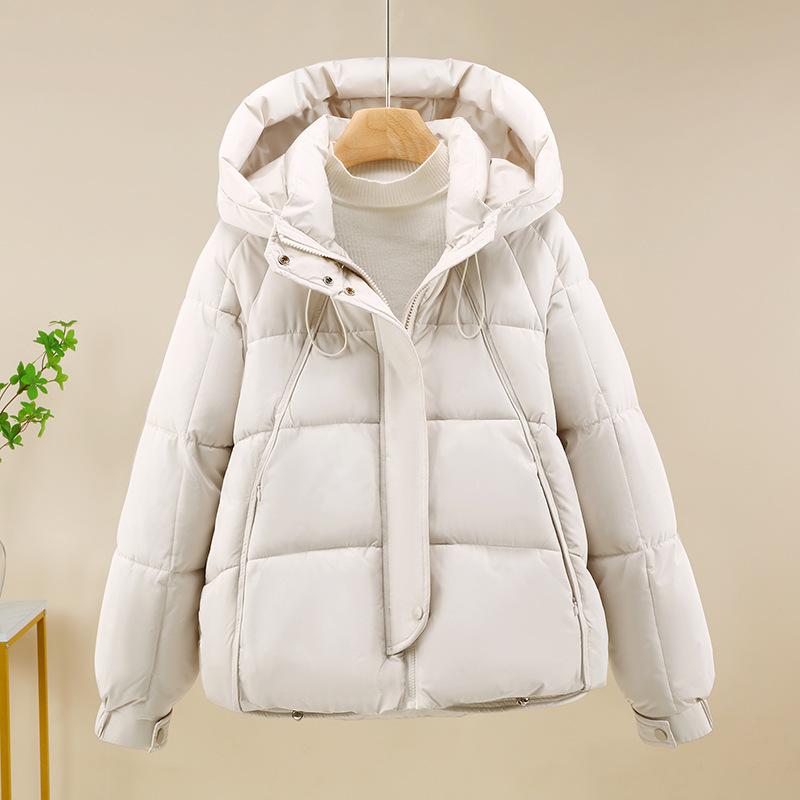 Giacca Invernale da Donna Corta con Cappuccio Antivento Ispessita Calda con Maniche Raglan