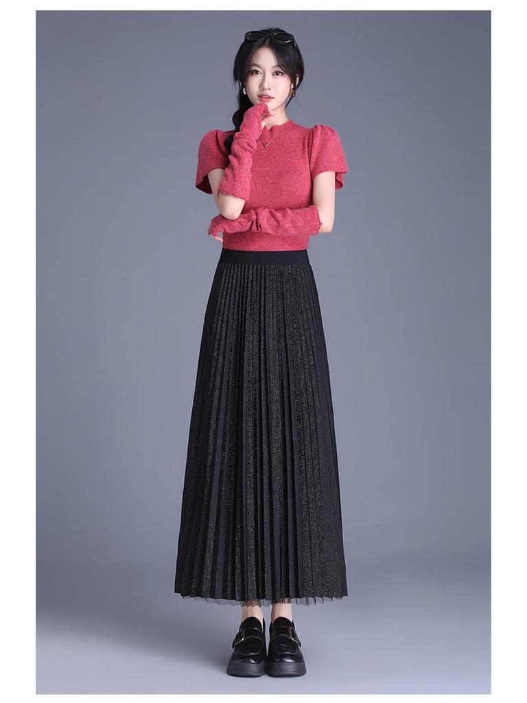Elegant High Waist Pleated Silk Mesh Skirt – Double-Sided Versatile Fashion Skirt for Women