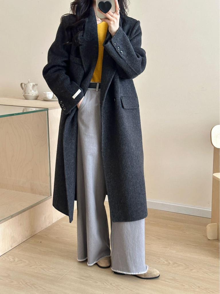 Women's Korean Style Double-Sided Wool Coat - Long, Slim Fit Suit Collar