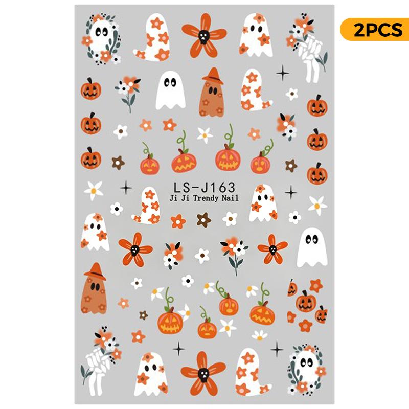 2Pcs Unique Design Halloween Nail Stickers Cartoon Devil Eye Ghost Skull Cat for Exclusive Halloween Party Nail Decor