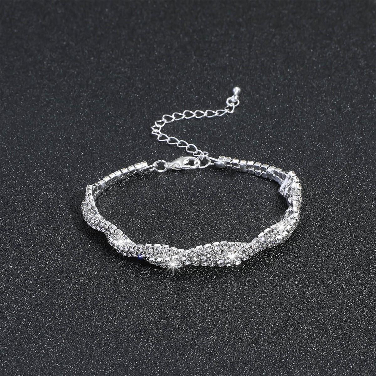 

Элегантный нерегулярный сверкающий браслет на ногу со стразами - Свадебное украшение на ногу для женщин серебряный