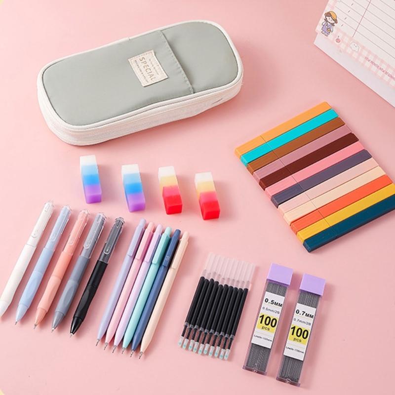 School Set Pencil Case Highlighter Pen Eraser Gel Pen School Accessories Set for Classroom and Office Use