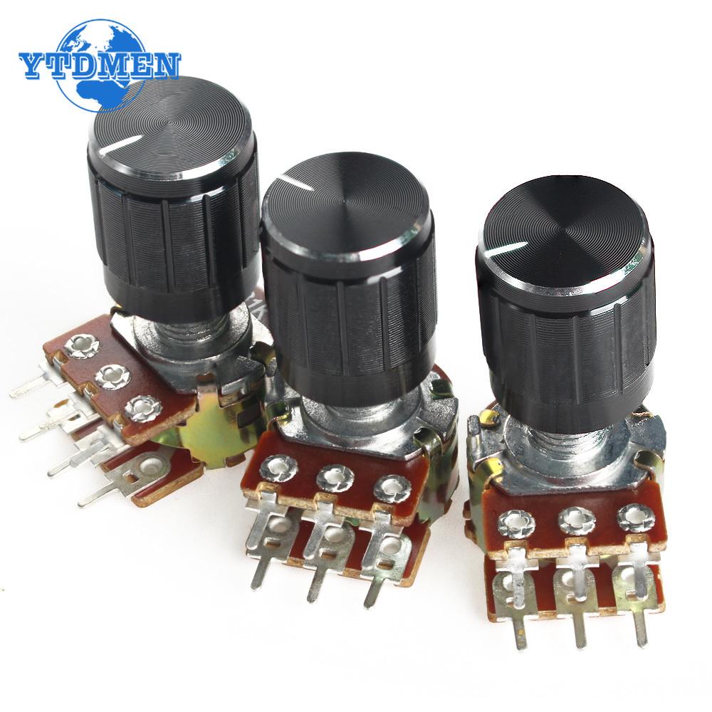 5Set WH148 Potentiometer Kit 15MM Linear Taper Rotary Potentiometers Resistor 6Pin with Knob Cap B1K 2K 10K 20K 50K 100K 500K 1M