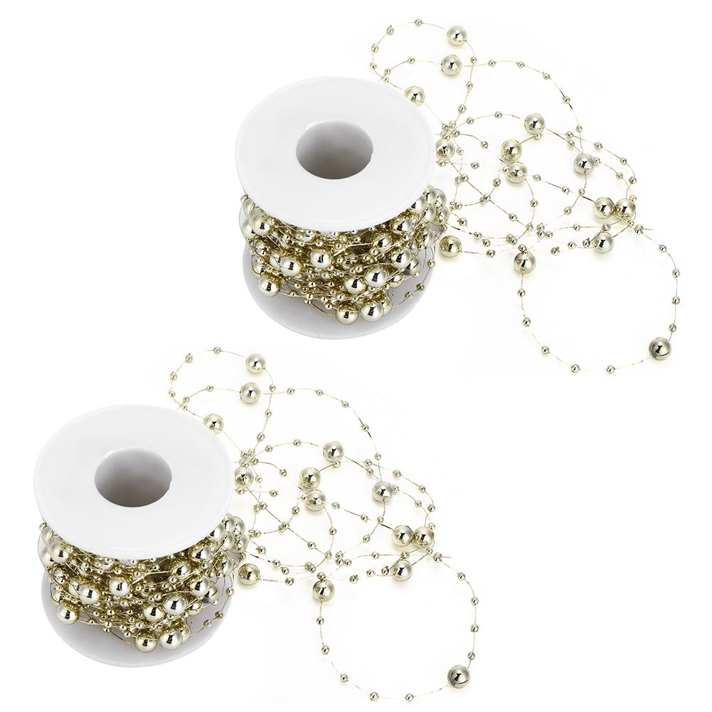 2Pcs ABS FivePointed Star Pearls Beads String for Wedding Bridal Bouquet Christmas Decoration(Gold
