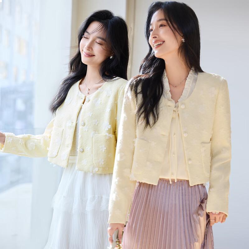 

VICTORIA&VERA Women s 3D Floral Short Tweed Jacket M