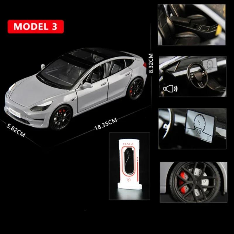 AKX1 1:24 TESLA Model 3 Car Toys Alloy Diecasts Metal Vehicles Car Model With Sound Light Vehicle Toys For Children Gifts Collection