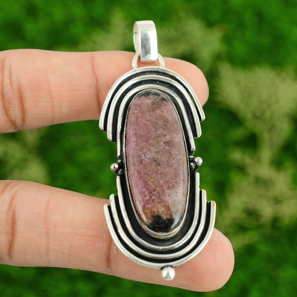925 Sterling Silver Natural Rhodonite Engagement Handcrafted Anniversary Pendant