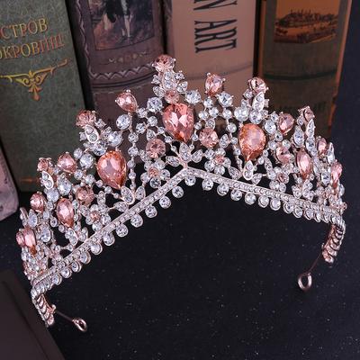 Tiaras y Coronas de Cristal Rosa para Mujeres Novia Diamante de Imitación Rosa Prom Diadema Corona Tiara Accesorios para el Cabello de Boda Nupcial Joyería