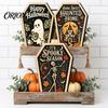 Entrance Door Hanging Signs Vintage Halloween Wooden Decor, Coffin-Shaped Tabletop Ornaments, Freestanding & Decorations for Home Ornament Mantel