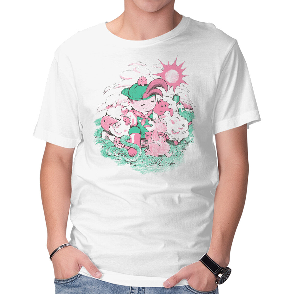 Unisex Crew Neck T-Shirt Farm Friends Graphic Short Sleeve Casual Tee XS