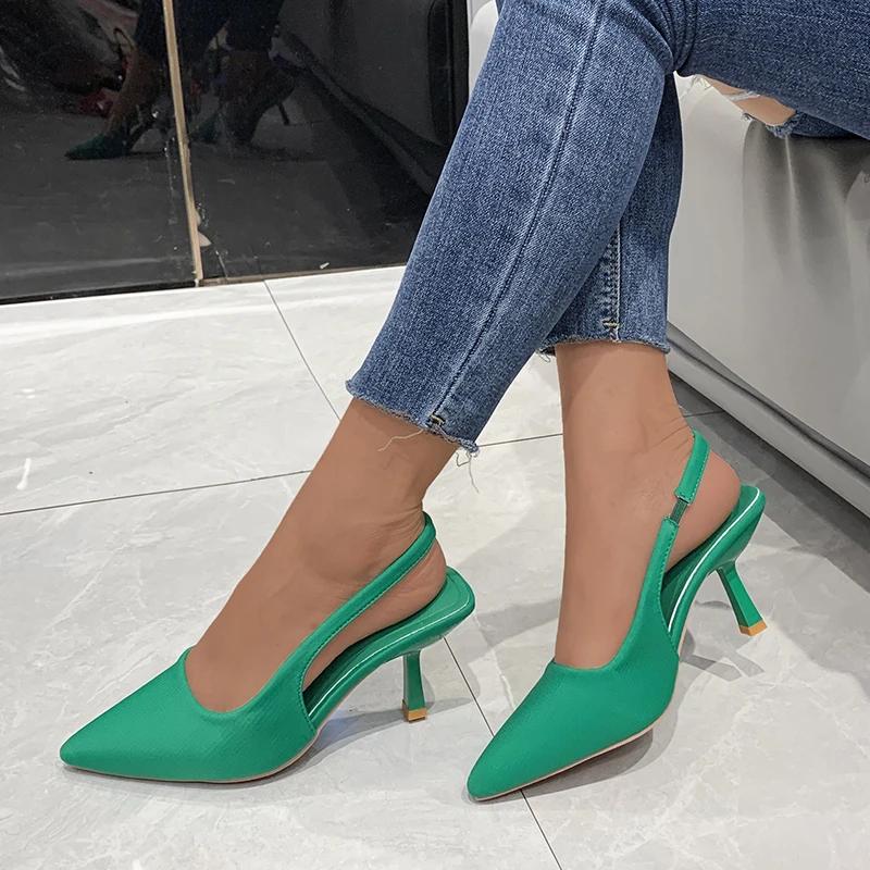 

Модная обувь для женщин. Женские туфли на высоком каблуке. Летние однотонные туфли для офиса и карьеры. Модные туфли с острым носком на каблуке для женщин. Zapatos Mujer 37 зелёный