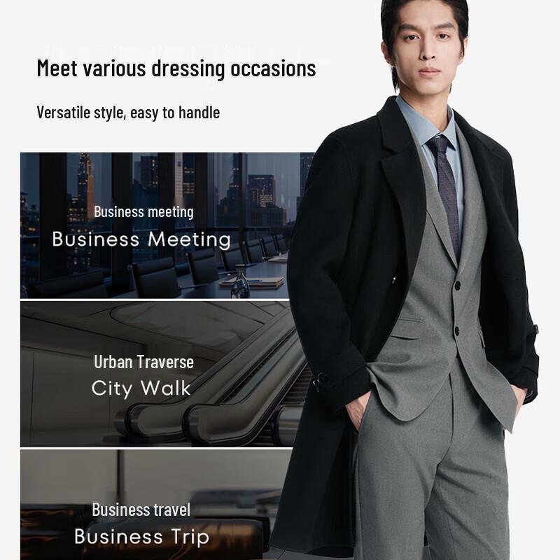 K-Boxing Men's Double-Breasted Wool Blend Overcoat