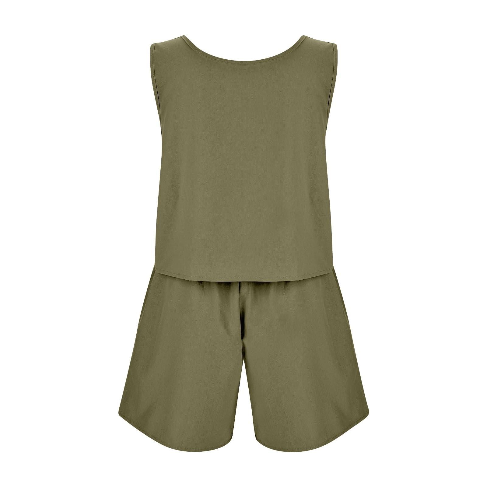 Женский летний льняной костюм из двух предметов без рукавов с круглым вырезом — фото 5