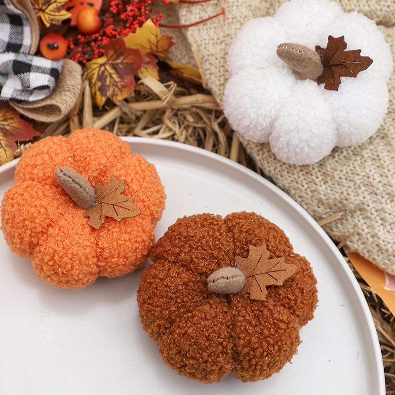 Halloween Decorations Velvet Faux Pumpkin Ornaments Holiday Party Table Centerpiece Warm Home Accent