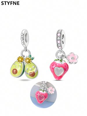 Charms Plata Avocado Strawberry Beads Charm Copper Plated Fit Charms Copperoriginal Bracelet For Jewelry Making Diy Charm