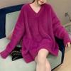Gentle Solid Color Pullover Loose Lazy Wind V-neck Imitation Mink Fleece Sweater Women's Autumn and Winter New Models Look Thin and Fashionable