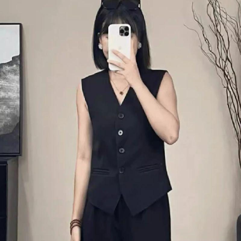 

European Goods Design Sense Suit Vest Women Short 2025 Autumn New Fashion V-neck Single-Breasted Slimming Vest Fashion Black [high quality]] M(40.00 kg-50.00 kg)