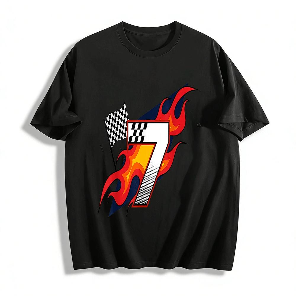 Flame Number 7 Racing Print Casual Motorsport Style Tee Pure cotton T-shirt XXS