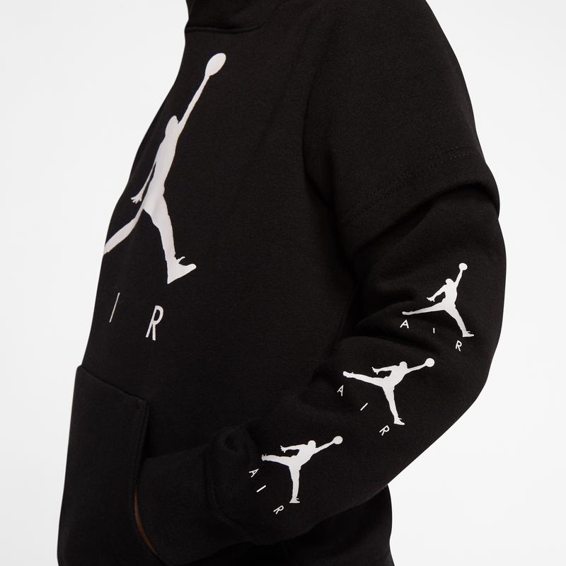 Jordan Logo Print Hooded Fleece Pullover Sweatshirt Kids Sweatshirts Black CT5366-010