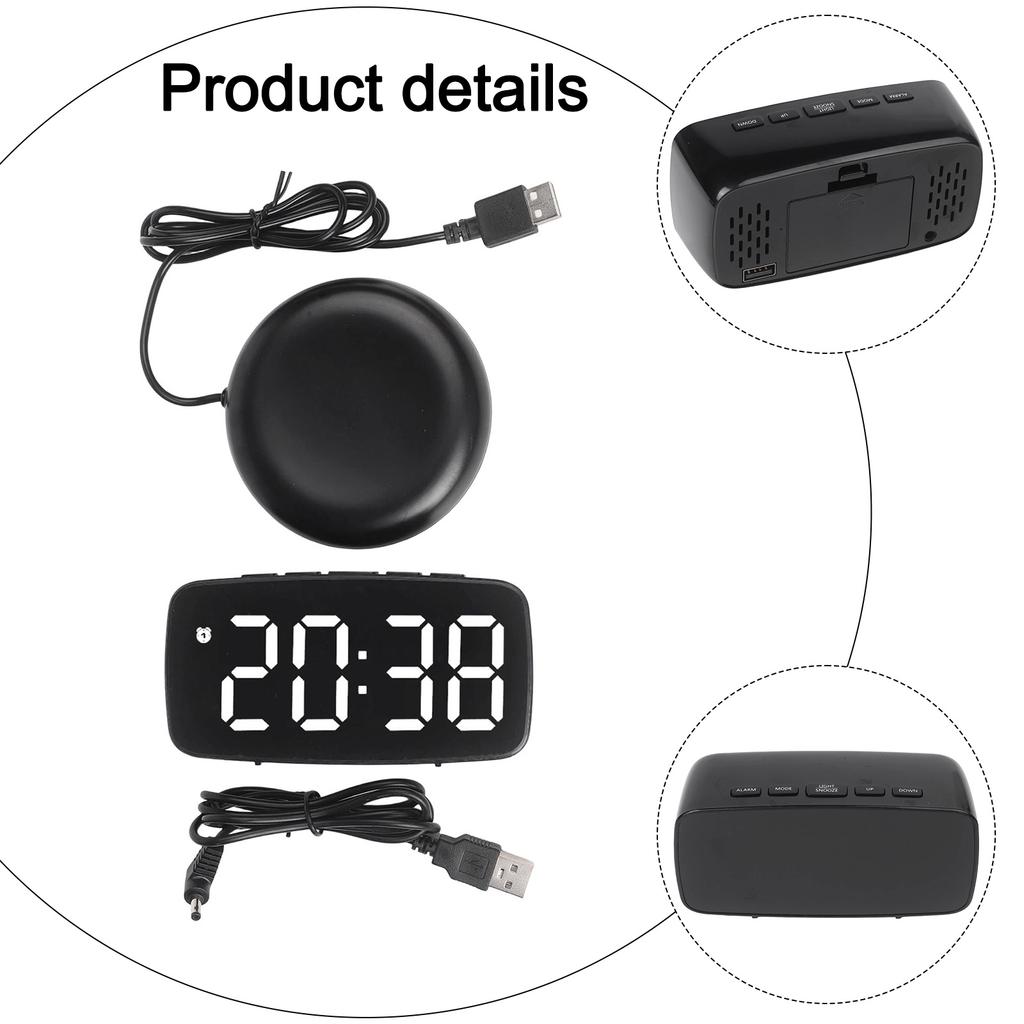 Digital Desk Clock with USB Charging Adjustable Brightness Snooze Function and Vibration Alarm for Heavy Sleepers