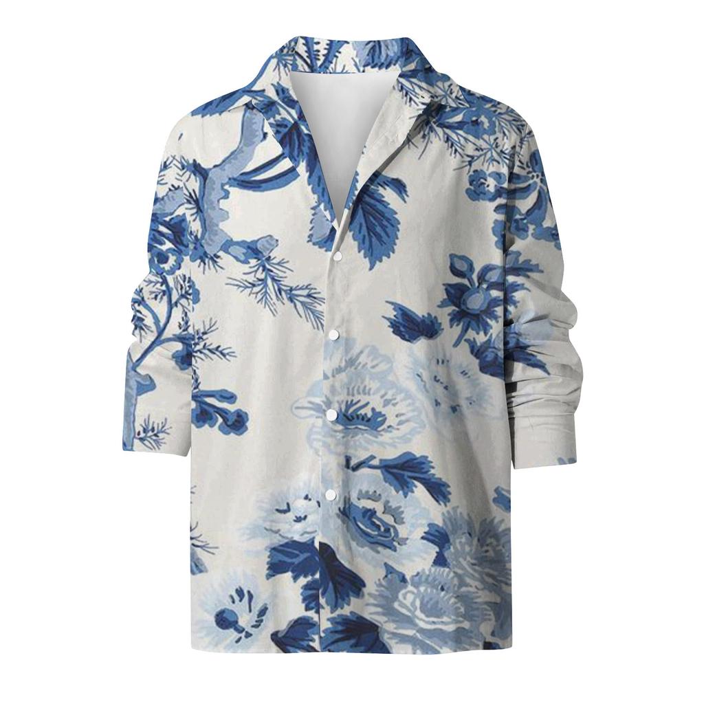 Designer Vår Sommar Herr Casual 3D Halloween Print Hawaii Skjorta Blus Långärmade skjortor