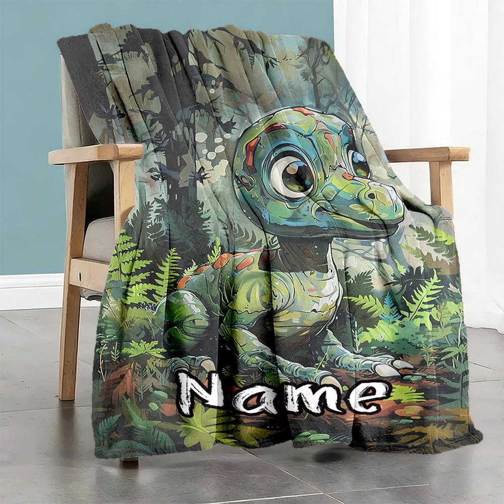Dinosaurs Forest Customize Text Blanket Cozy Personalized Blanket Soft Warm Cozy Suitable for Office Chair Office Sofa Picnics Ideal for All Seasons
