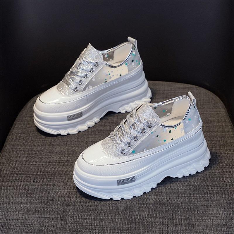 Summer little white shoes women's 2025 new thick-soled muffin inner height increase and thinness hollow mesh casual shoes breathable women's shoes
