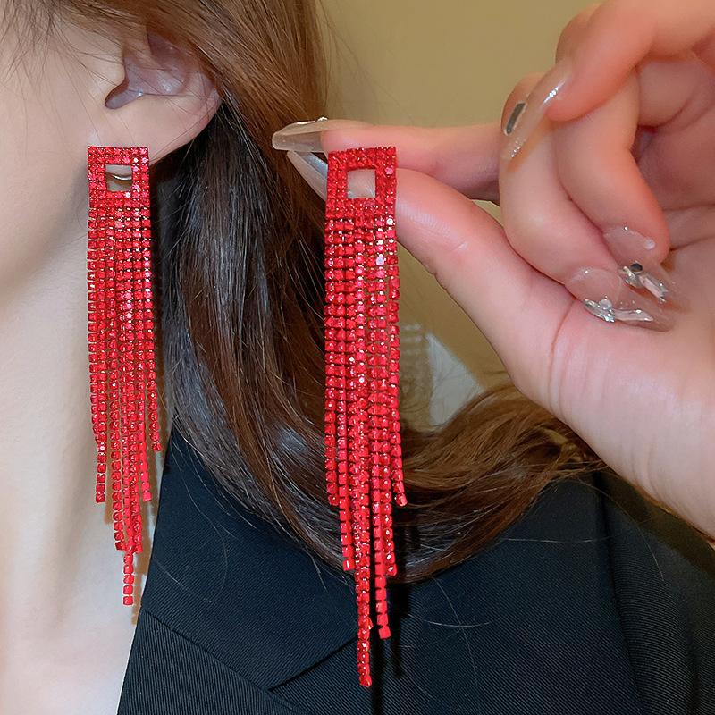 French Burgundy Love Petal Fringed Earrings Niche Fashion Trendy Stud Earrings Earrings Women