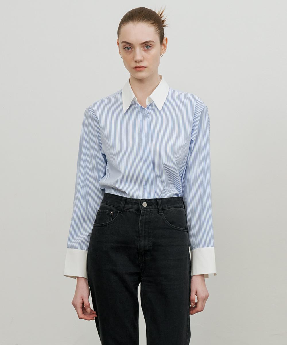 Sillen Hidden Button Cuffs Detail Stripe Shirt (Blue Stripe) Blue Stripe/Small