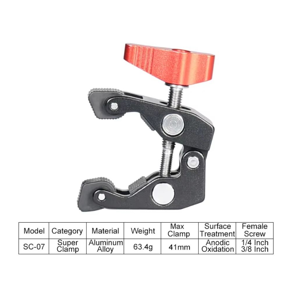 Aluminum Material Crab Clamp 3/8" Hole Magic Arm Clamp Versatile Camera Clamp  Camera Mounting