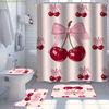 1/4pcs Pink Bow Cherry Style Shower Curtain, Modern Style Home Decor Print, Machine Washable, Fashion Theme, Suitable for All