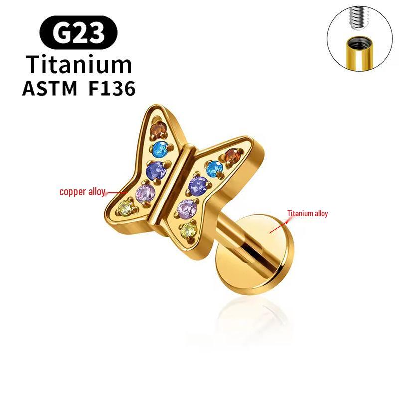 G23 Titanium Butterfly Lip & Ear Cartilage Stud Earrings with Internal Thread - Simple, Luxurious Design for Women's Piercings