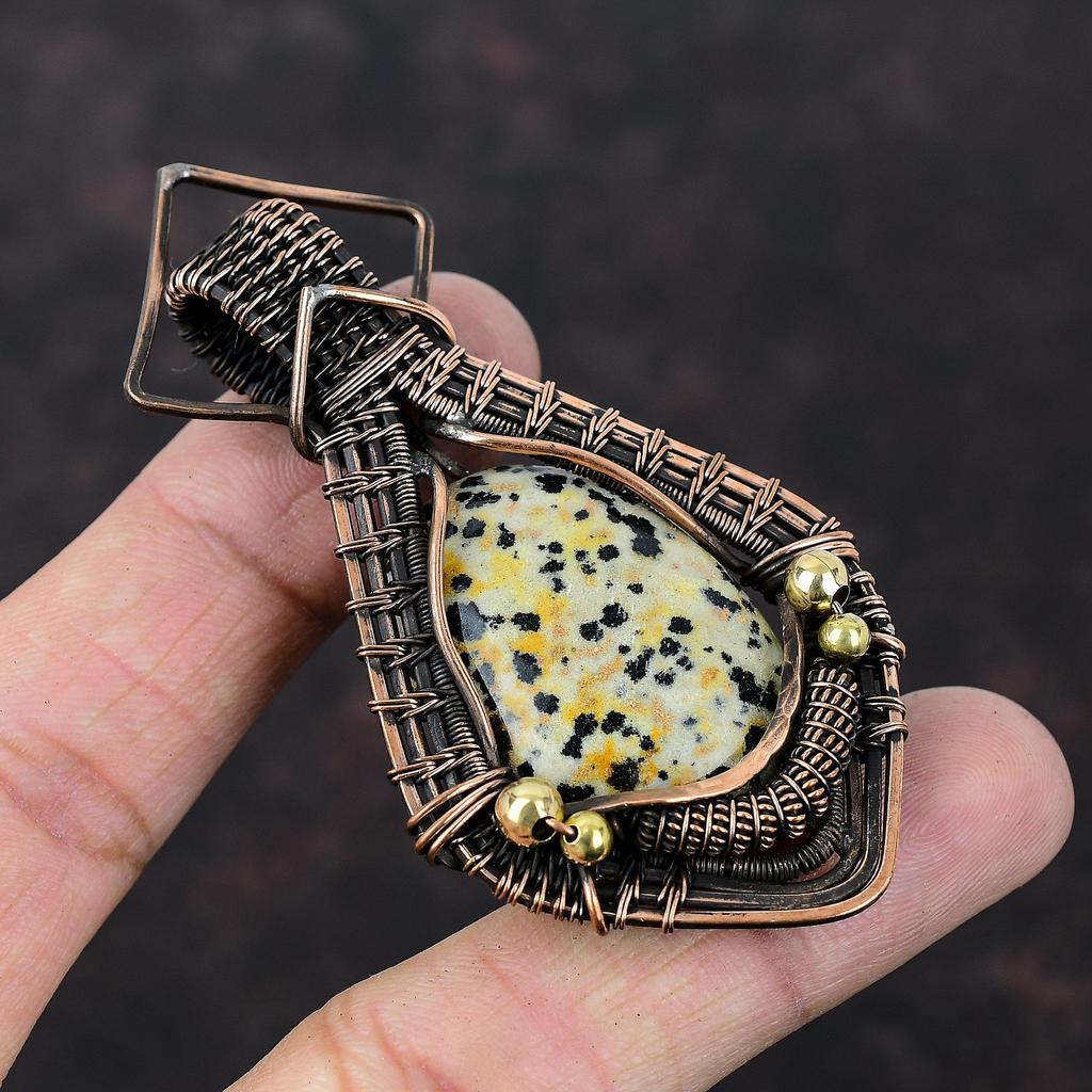 Dalmatian Jasper Pendant Copper Wire Wrapped Pendant Natural Gemstone Pendant Handmade Wire Wrap Jewelry Gift For Him Amazing Copper Jewelry
