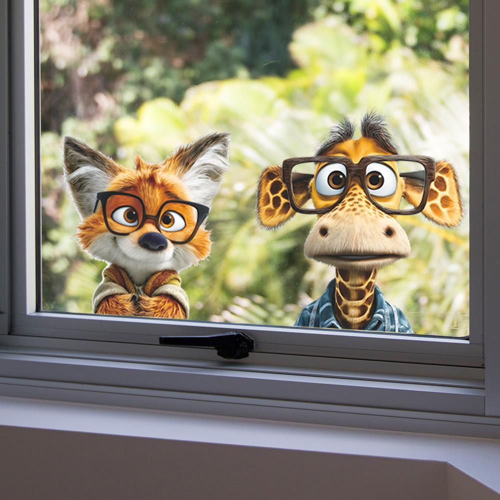Self-adhesive Wall Stickers Dressed Big-eared Giraffe and Fox for Kids Room Bedroom Home Decor