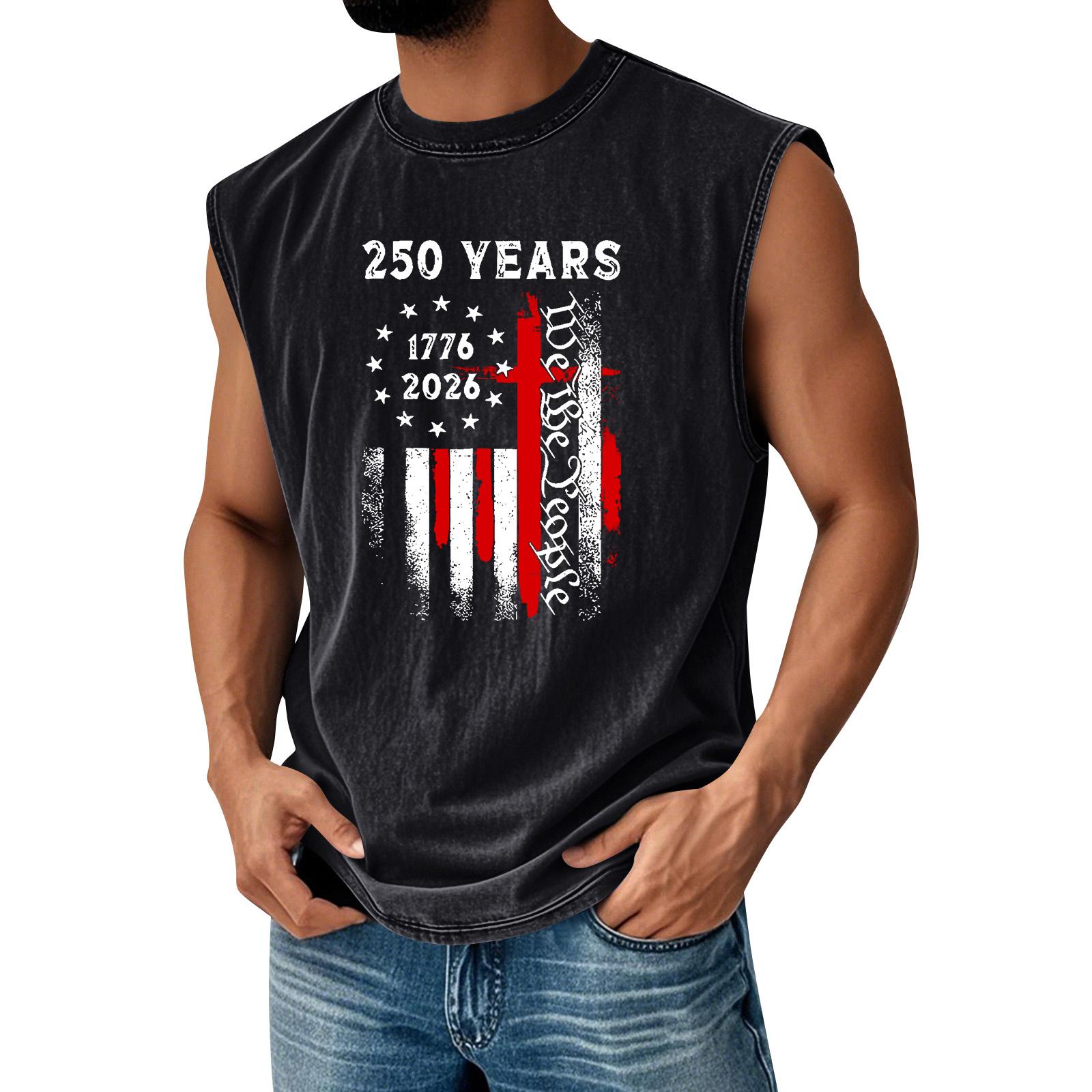 

Men’s Sleeveless Crew Neck Muscle Tank Top 250 Years 1776 2026 We The Graphic Print Casual Shirt L чёрный
