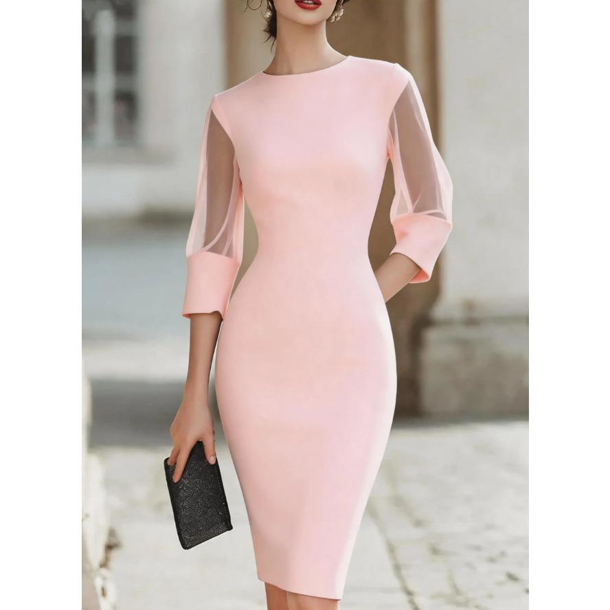 YYFS Women's Fashion Summer Spring Solid Color Print 1/2 Sleeves O-Neck High Waist Casual Dresses