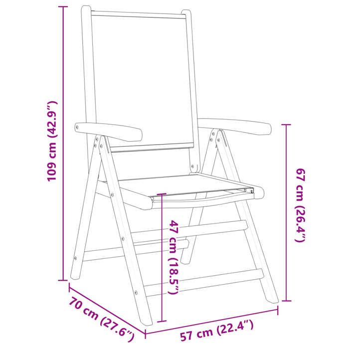 VidaXL Garden Reclining Chairs Set of 6 Fabric and Solid Wood, Garden Seat, Patio Chair, Dining Chair of 3214554
