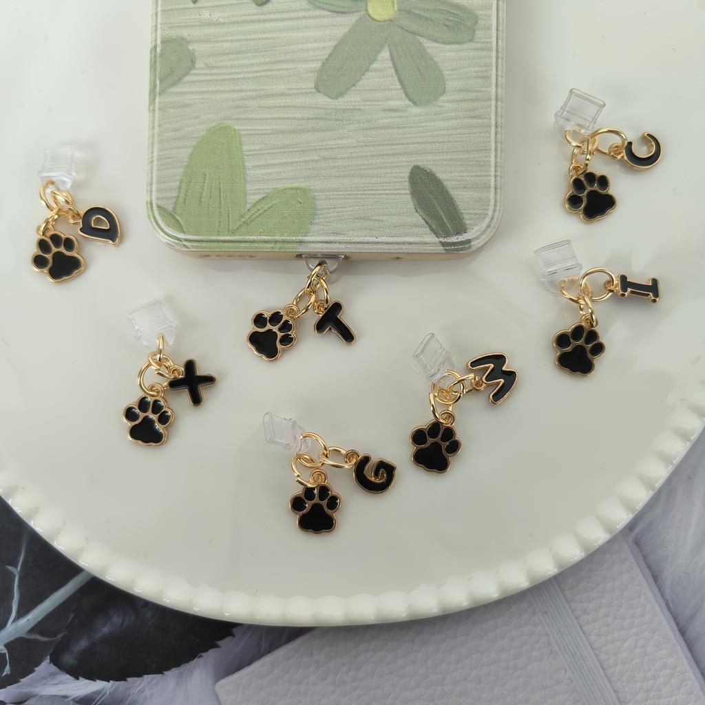 1 Black Cat Paw Animal-shaped Phone Dust Plug with Letters, Suitable for IPhone/Type-C Interface Dust Plugs, DIY Phone Decoration and Protection