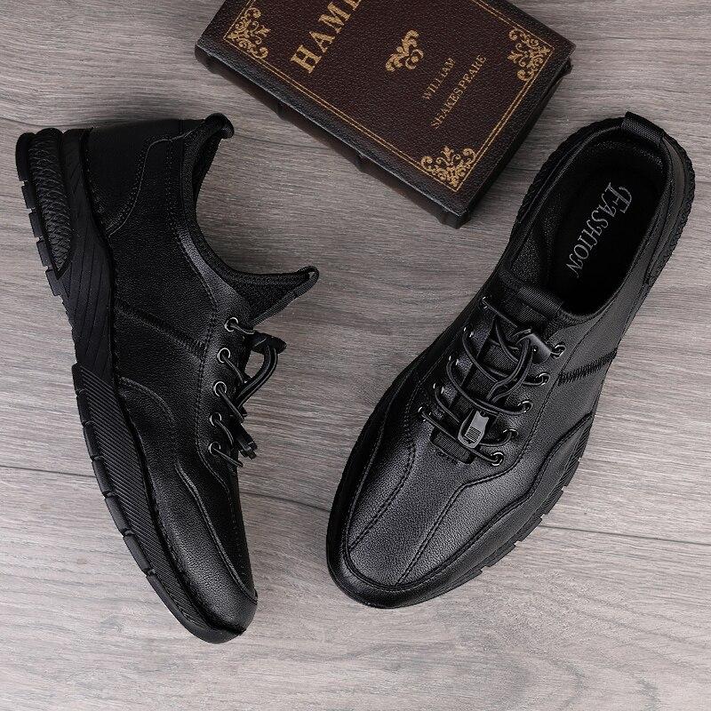 Men's Sneakers Genuine Leather Flat Shoes Fashion Handmade Sewing Shoes Men Plush Shoes Moisture Proof Outdoor Casual Shoes Men Footwear